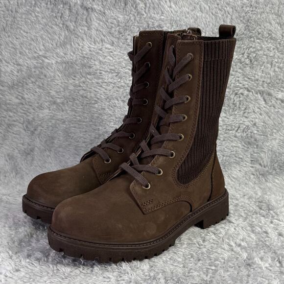 Bueno Stella Lace Up Booties Women's Size 7.5 Brown Suede Combat Ankle Boots - Picture 2 of 7